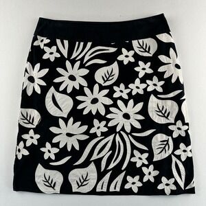 Liz Claiborne Petite Skirt 8P Black White Floral Applique Artsy Vivid Y2K Chic